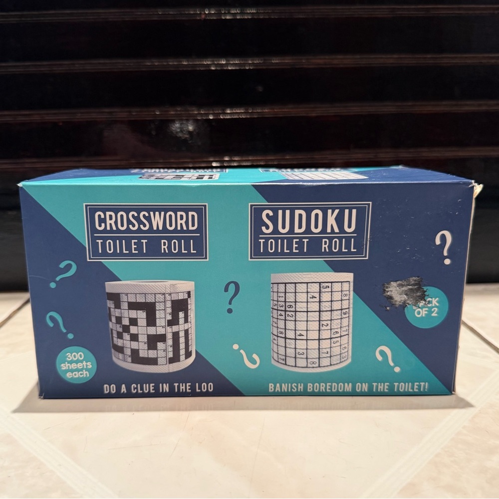 Crossword and Sudoku Toilet Roll Set - Blue and White